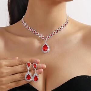 rystal Necklace Earrings Set for Women Drop Crystal Statement Necklace Jewelry